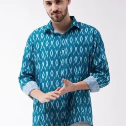 Vastramay Turquoise Cotton Straight Fit Printed Shirts-picture-43