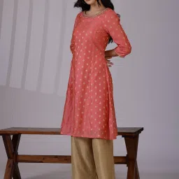 W Pink Viscose Embroidered 3/4th Sleeves Kurta image 5