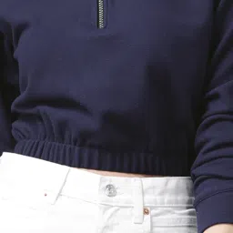KASSUALLY Navy Cotton Relaxed Fit Crop Sweatshirt image 5