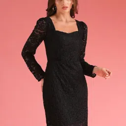 Globus Dark Black Lace A Line Dress-image-27