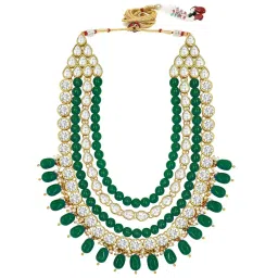 Peora Beads Kundan Layered White Necklace & Dangle Earrings Set image 5