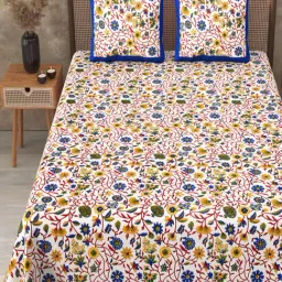 JaipurFabric Blue Cotton Printed 200 TC Double Bedsheet with 2 Pillow Covers image 2