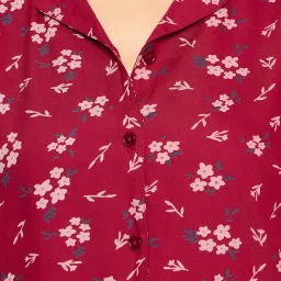Clovia Maroon Rayon Relaxed Fit Floral Print T-Shirt & Pyjama image 5