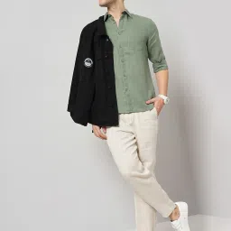 celio celio* Green Regular Fit Linen Shirt image 5