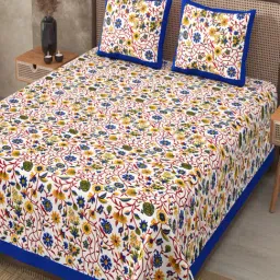 JaipurFabric Blue Cotton Printed 200 TC Double Bedsheet with 2 Pillow Covers image 3