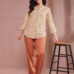 Fabindia Beige Cotton Regular Fit Printed Shirt image 5