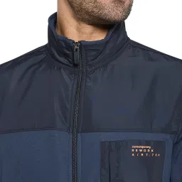 Octave Navy Blue Regular Fit Colour Blocked Jacket image 5