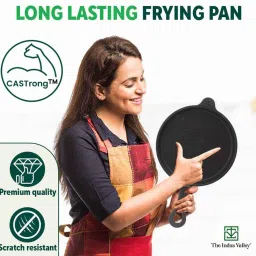 The Indus Valley Black Cast Iron Shallow Fry Pan with Long Loop Handle (25cm) image 5