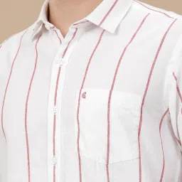 CAVALLO by Linen Club White Linen Blend Slim fit Stripes casual shirts image 5