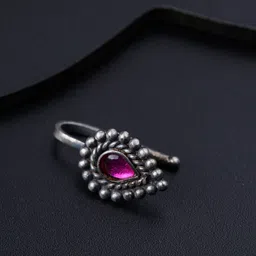 House of Aadyaa 925 Sterling Silver Stone Studded Parna Stud Nosepin image 1