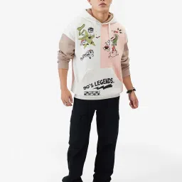 The Souled Store Multicolored Loose Fit Printed Hooded Sweatshirt image 5