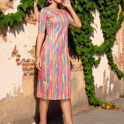 KATLINE Women Abstract Print A-Line Midi Dress image 4