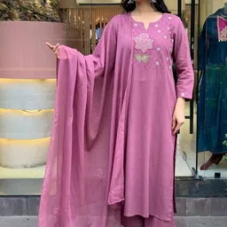 Vaidehi Fashion Floral Embroidered Thread Work Pure Cotton Kurta With Trousers & Dupatta-picture-35