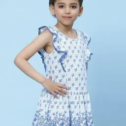 BIBA Girls White Cotton Printed Dress image 4