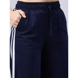 FEMEA Navy Cotton Blend Solid Trackpants image 5