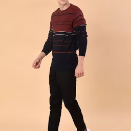 V-Mart Men Round Neck Striped Print Long Sleeves Sweaters image 4