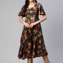 Poshak Hub Women Floral Printed Flared Sleeves Anarkali Kurta image 1