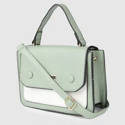 Fastrack Green & White Colourblocked Structured Satchel image 3
