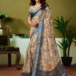 Sangria Dabu Printed Pure Linen Ready To Wear Saree With Unstitched Blouse-picture-48