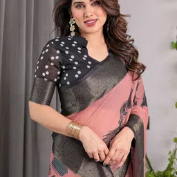 ALMAARI FASHION Abstract Printed Woven Design Zari Pure Cotton Kanjeevaram Saree image 3