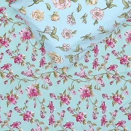 Status Green & Blue Floral 104 TC Value King Bedsheet with 2 Pillow Covers- 2.2mx2.4m image 2