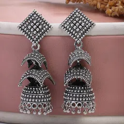 Anouk German Silver Plated Traditional Oxidised Dome Shaped Jhumkas-picture-30