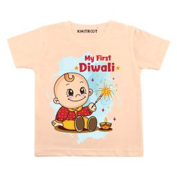 KNITROOT Diwali Theme Half Sleeves Printed Tee - Peach-picture-15