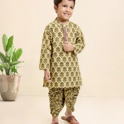 Babyhug Cotton Woven Full Sleeves Kurta & Dhoti Set Ethnic Print - Light Olive-picture-15