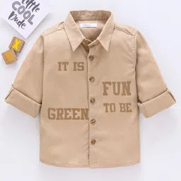 Babyoye Eco Conscious 100% Cotton Full Sleeves Party Shirt Text Print - Brown-picture-26