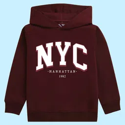 NUSYL Full Sleeves NYC Text Printed Unisex Hooded Sweatshirt - Burgundy-picture-28