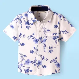 CrayonFlakes Rayon Half Sleeves Floral Printed Shirt - Off White-image-97