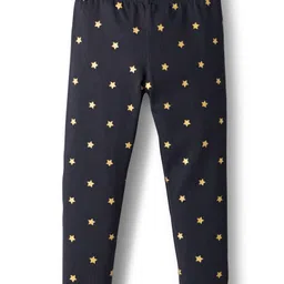 Babyhug Cotton Lycra Knit Full Length Leggings With Stretch & Star Print - Black-image-94