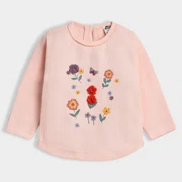 Mi Arcus 100% Cotton Knit Full Sleeves Floral Embroidered & Applique Detailed Tee - Peach-picture-19