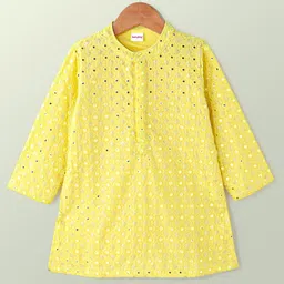 Babyhug Woven Full Sleeves Mirror Embroidered Kurta & Pyjama Set - Yellow image 2