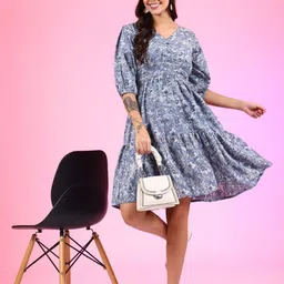 Femvy Women Floral Printed Fit & Flare Knee Length Dress-picture-24