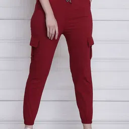 QIOA Women Relaxed High-Rise Wrinkle Free Cargo Style Joggers Trousers-image-70
