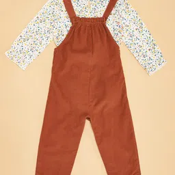 Pantaloons Baby Cotton Woven Deer Embroidered Dungaree & Full Sleeves Tee Set - Rust Orange image 5