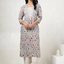 Soch Ethnic Motifs Yoke Design Round Neck Sequinned Straight Kurta-image-68