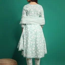 V.S.Creation Floral Printed V-Neck Pure Cotton Anarkali Kurta With Trousers & Dupatta image 3