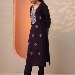 Libas Women Ethnic Motifs Embroidered Regular Kurta & Trouser With Dupatta image 5