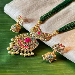 HT CREATION Gold-Plated Kundan-Studded & Beaded Jewellery Set-picture-27