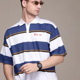 Moda Rapido Pure Cotton Striped Polo Collar Drop-Shoulder Sleeves T-shirt-picture-10