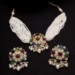 Panash Gold Plated Stone Studded Choker Jewellery Set-image-59