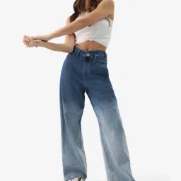 The Souled Store Blue Cotton Mid Rise Cargo Jeans image 5