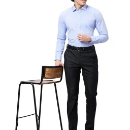 Park Avenue Black Regular Fit Check Flat Front Trousers image 5