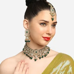 Zaveri Pearls Green Kundan Artificial Stones & Beads Choker Necklace Set-ZPFK16937 image 5
