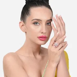 Zaveri Pearls Pink Dazzling Cubic Zirconia Party Bling Statement Brass Ring-ZPFK16109 image 5