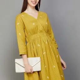 Colour Me by Melange Yellow Printed A-Line Dress image 5