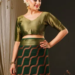 Saree Mall Green Woven Saree With Unstitched Blouse image 5