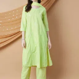 Melange By Lifestyle Sage Cotton Regular Fit Embroidered Kurta Sets-picture-41